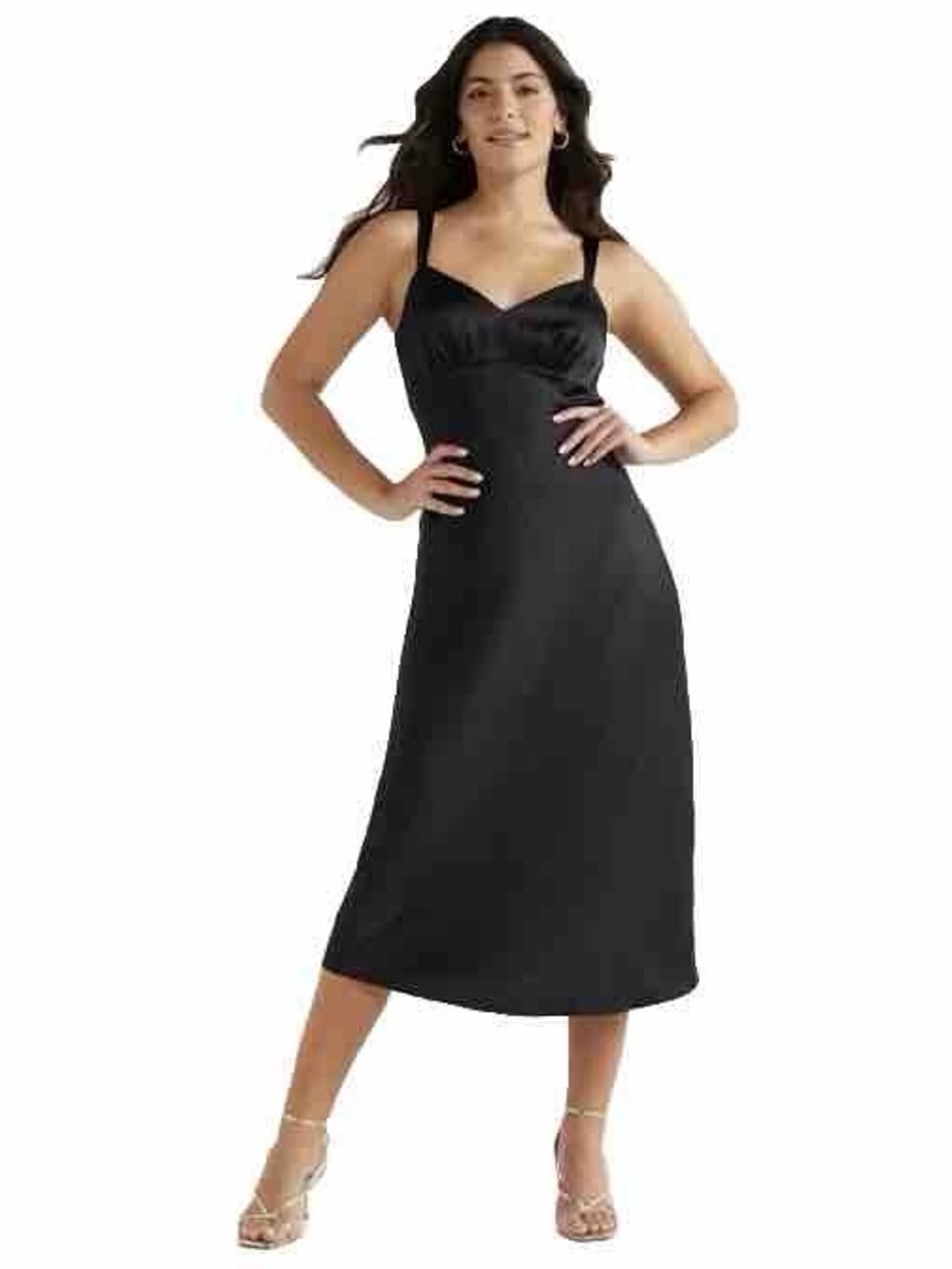 sofia by sofia vergara Black Satin Slip Midi Dress with Adjustable Straps